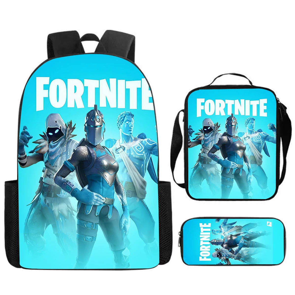 Cute Cartoon  3pcs Set School Backpack with Lunch Bag Pencil Case , Large Anime Fortnite Kids School Bags For Boys and Girls