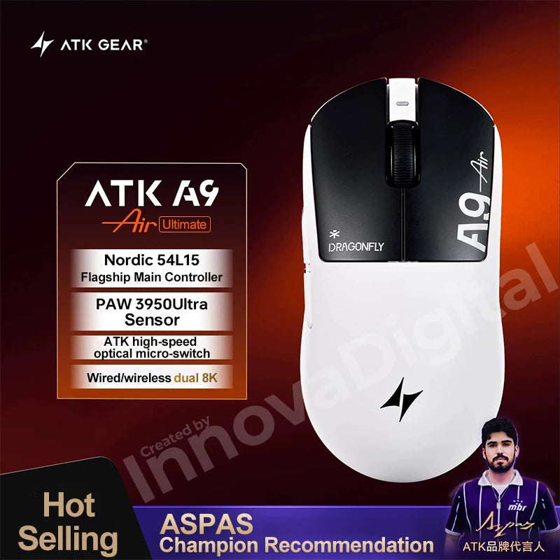 Mouse da gaming wireless ATK Dragonfly A9 Ultimate A9 Air PAW3950 ultraleggero ergonomico per e-sport FPS Gamer CSGO A9 Ultra