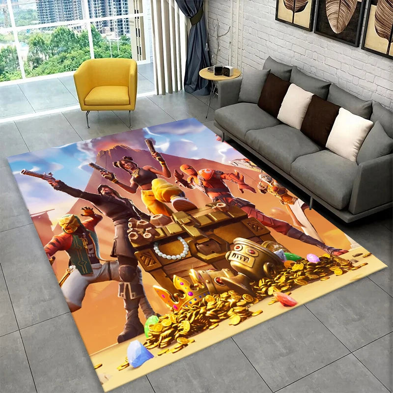 Cartoon F-Fortnite Game Gamer Carpet Rug for Playroom Bedroom Living Room Sofa Home Decor, kids Area Rug Non-slip Floor Mat