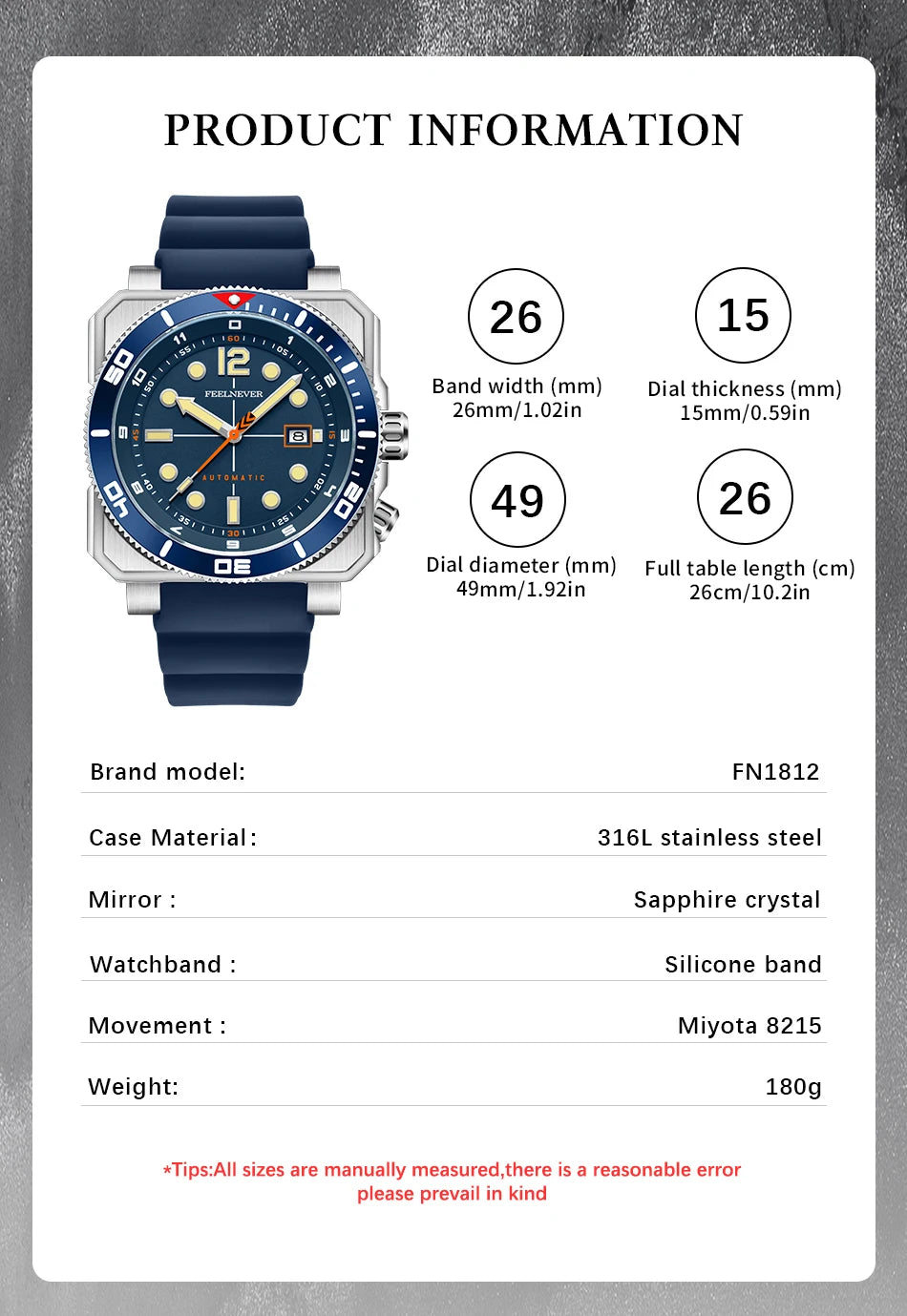 Reloj de buceo automático para hombre FeelNever 8215 con movimiento automático, superluminoso, acero 316, cristal de zafiro, reloj mecánico deportivo masculino