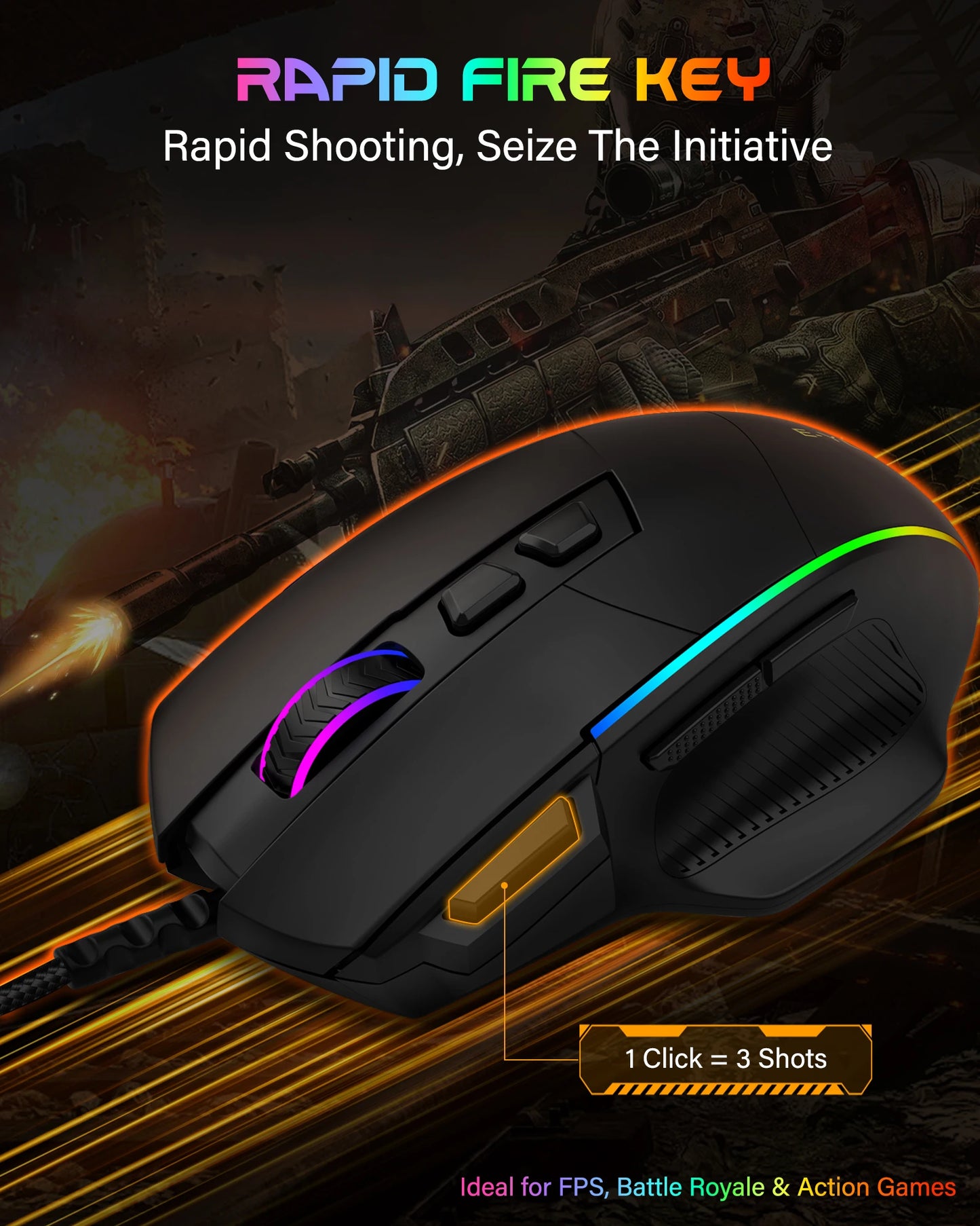 E-YOOSO X49 žični gaming miš, podesivih 12400 DPI, RGB pozadinsko osvjetljenje, 8 programabilnih tipki, ergonomski gamerski miš za PC i prijenosno računalo