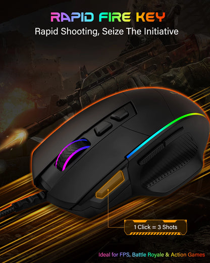 E-YOOSO X49 žični gaming miš, podesivih 12400 DPI, RGB pozadinsko osvjetljenje, 8 programabilnih tipki, ergonomski gamerski miš za PC i prijenosno računalo