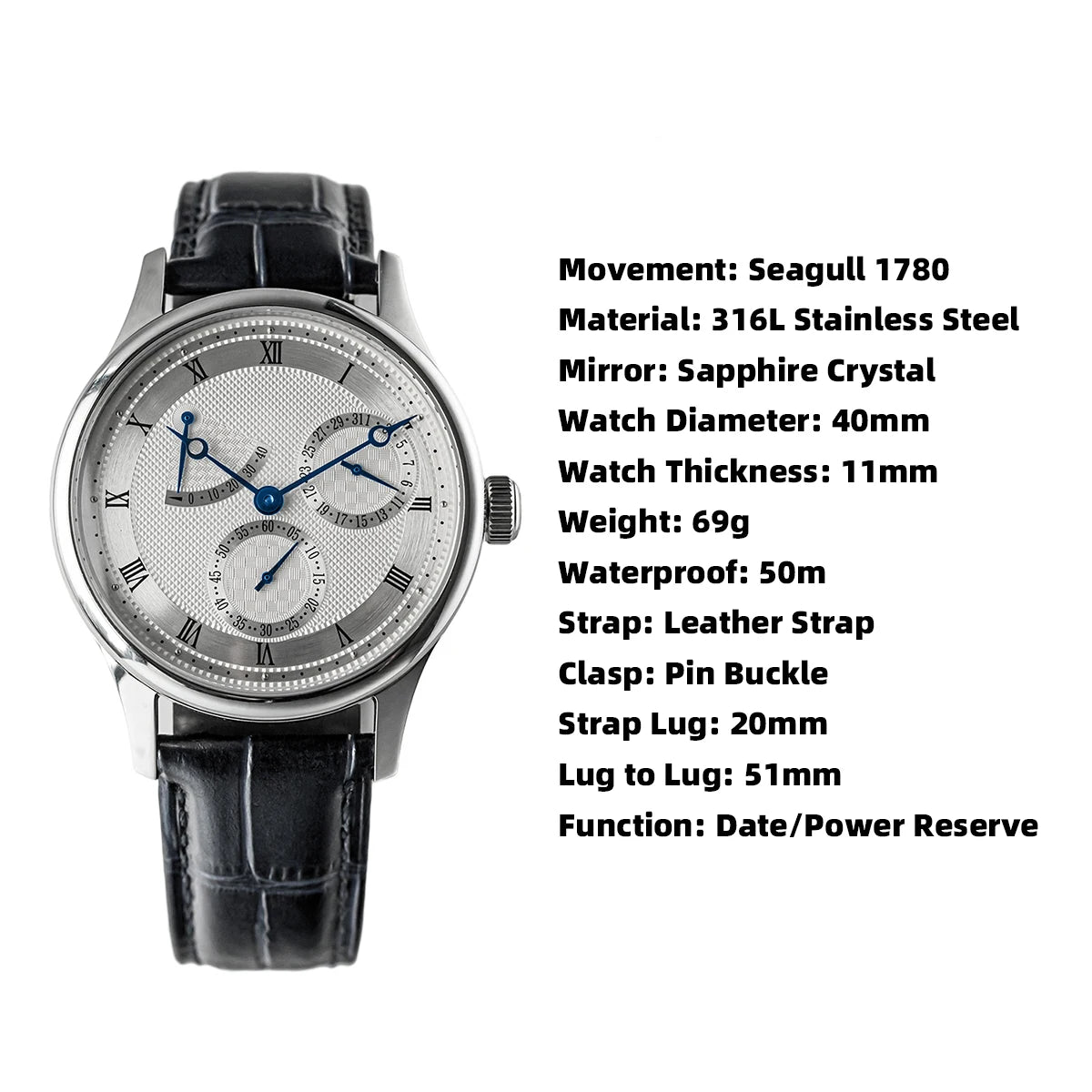 Herren-Armbanduhr Pilot 40mm 1963, automatische mechanische Uhr mit Tianjin ST1780 Uhrwerk, Army-Designeruhr, Relojes De Hombre, Neu 2024