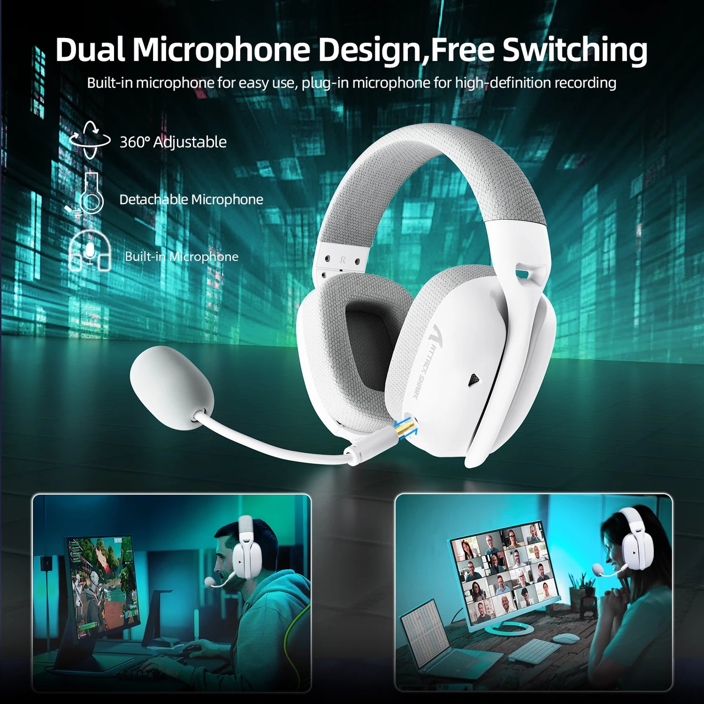 ATTACK SHARK L80PRO 3-in-1 Gaming-Headset – Kabellose Bluetooth-Kopfhörer mit niedriger Latenz, Doppelmikrofon, 40mm Hi-Fi-Sound und stabiler Verbindung fürs Gaming