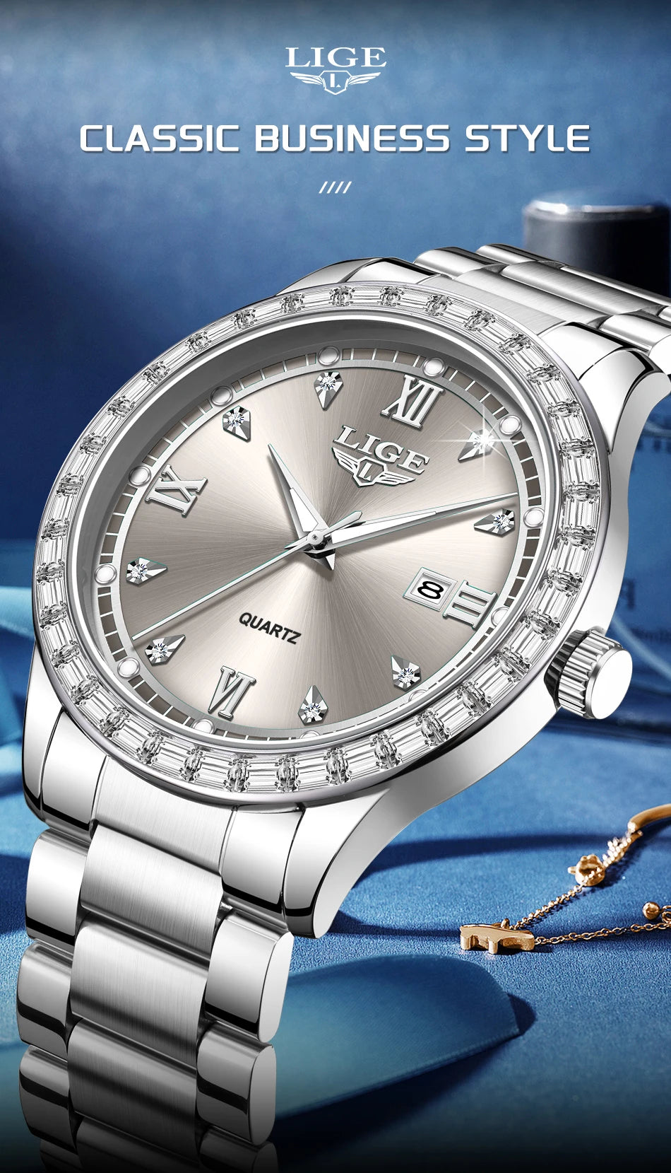 LIGE elegant women's watch Fashion waterproof clock luminous stainless steel business quartz watch for Women reloj de mujer+BOX