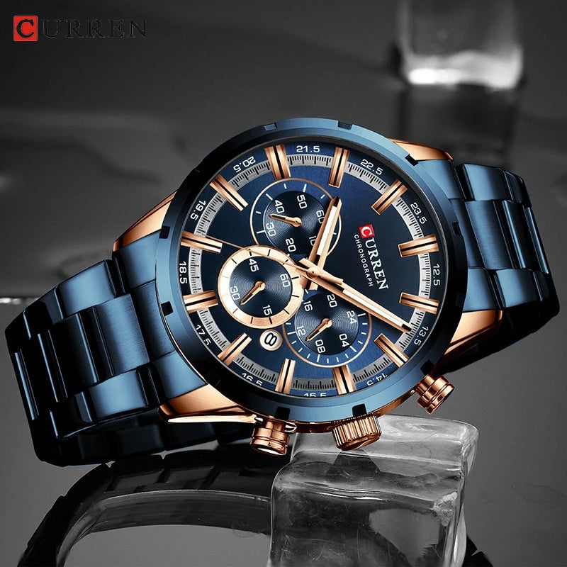 CURREN Top Brand Luxury Military Leather Wrist Watch Casual Sport Watches for Men Blue Man Clock Fashion Chronograph Wristwatch