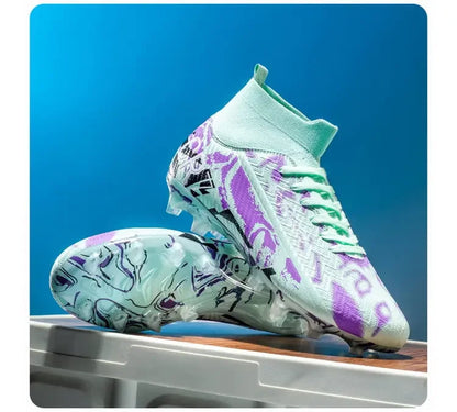 Unisex Teen Low Top Football Shoes Lightweight Elastic Sole Anti Slip Short Spikes Lawn Field Match Training Sneakers