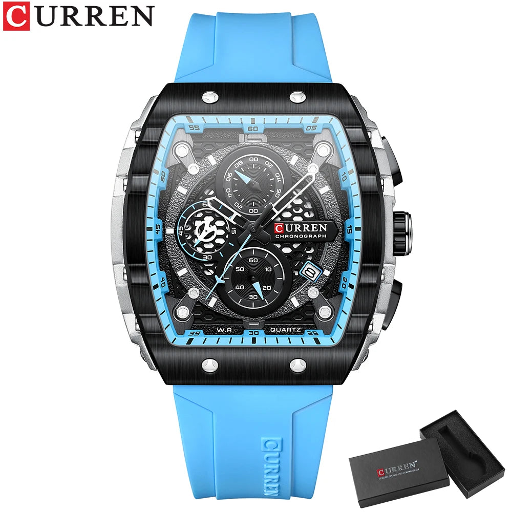 CURREN Fashion men watch brand unique square design luxury quartz sports tape watches men waterproof