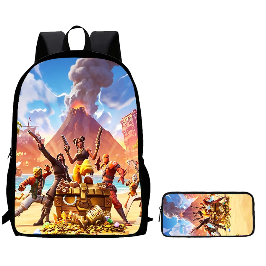 Conjunto de Mochila Infantil Fortnite de 2 Peças com Estojo, Leve e Resistente, Saco Escolar para Rapazes e Raparigas dos 6 aos 9 Anos, Material Escolar Diário