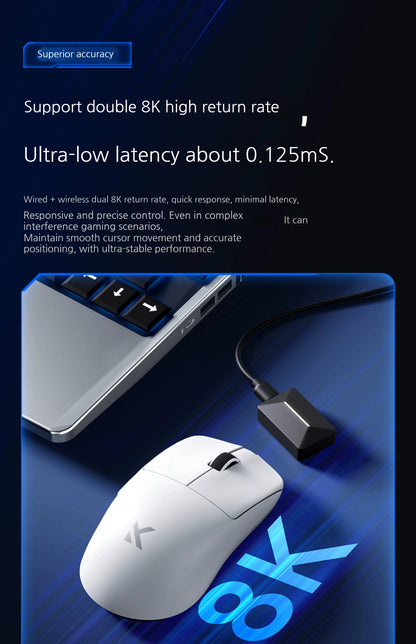 MCHOSE L7 Ultra+ közepes-nagy méretű kézre tervezett gamer e-sport egér, PAW3950, vezeték nélküli, három üzemmódú, könnyű irodai kétmeghajtós számítógépes egér