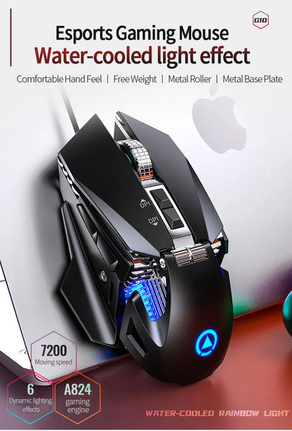 Kabelgebundene RGB-Esports-Gaming-Maus mit Hintergrundbeleuchtung, 200-7200 DPI einstellbar, USB-Kabelanschluss für PC, Laptop und FPS-Spiele