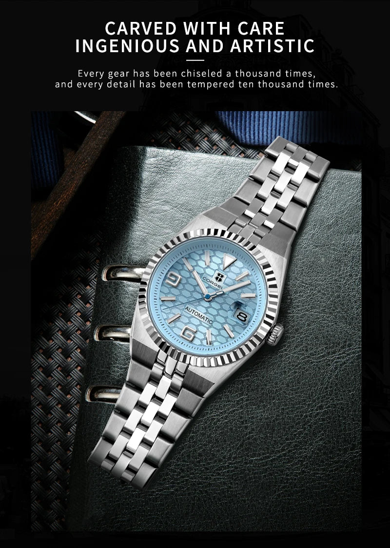 Corgeut 40mm Luxury NH35 Movt Man Sport Clock Automatic Relogio Masculino Mechanical Wristwatch Sapphire Ice Blue Men's Watch