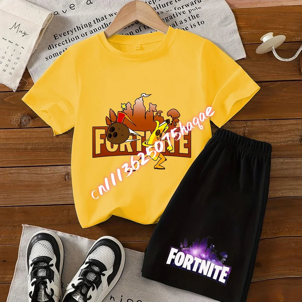 Fortnites Series T-shirt Shorts Suit for Children Hot Game Top and Pants Set Summer Cute Home Loungewear Outfit Birthday Gift