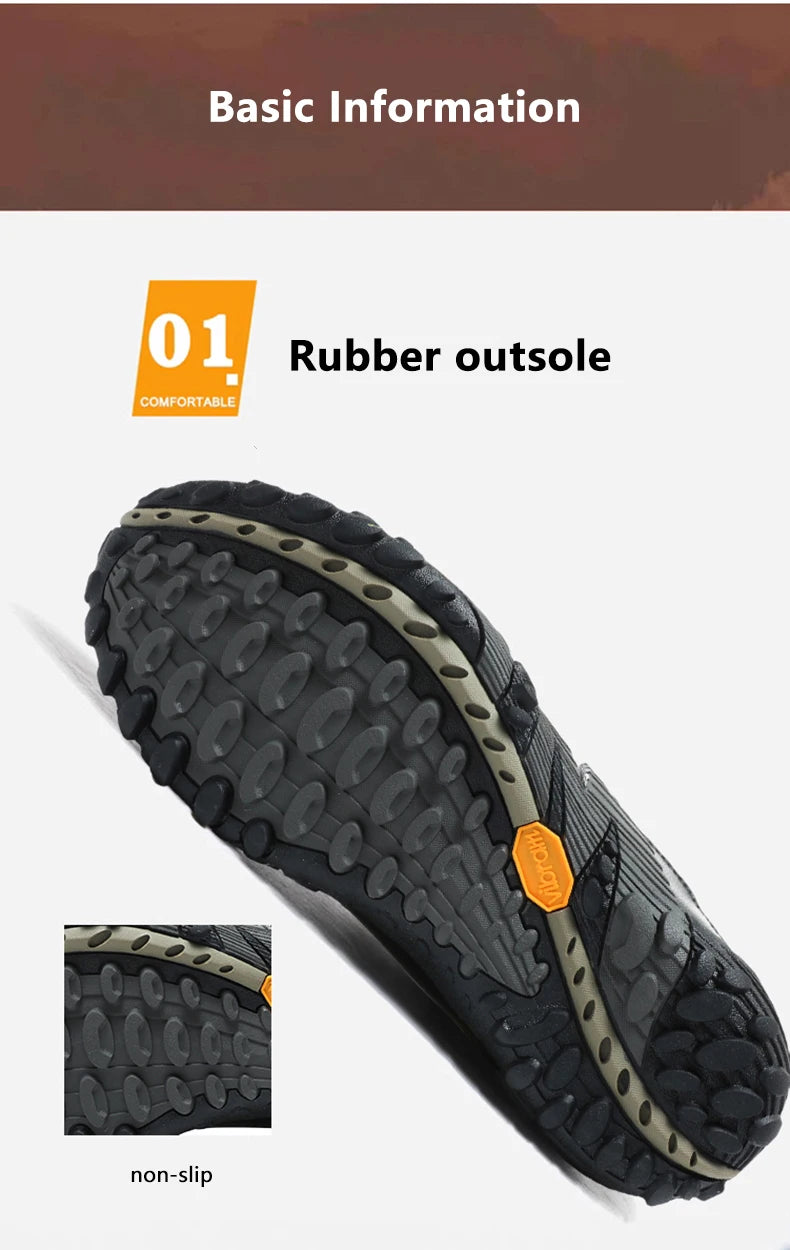Sapatos de montanhismo para homem em couro genuíno, calçado desportivo outdoor antiderrapante, sapatos de montanhismo e caminhada respiráveis para turismo