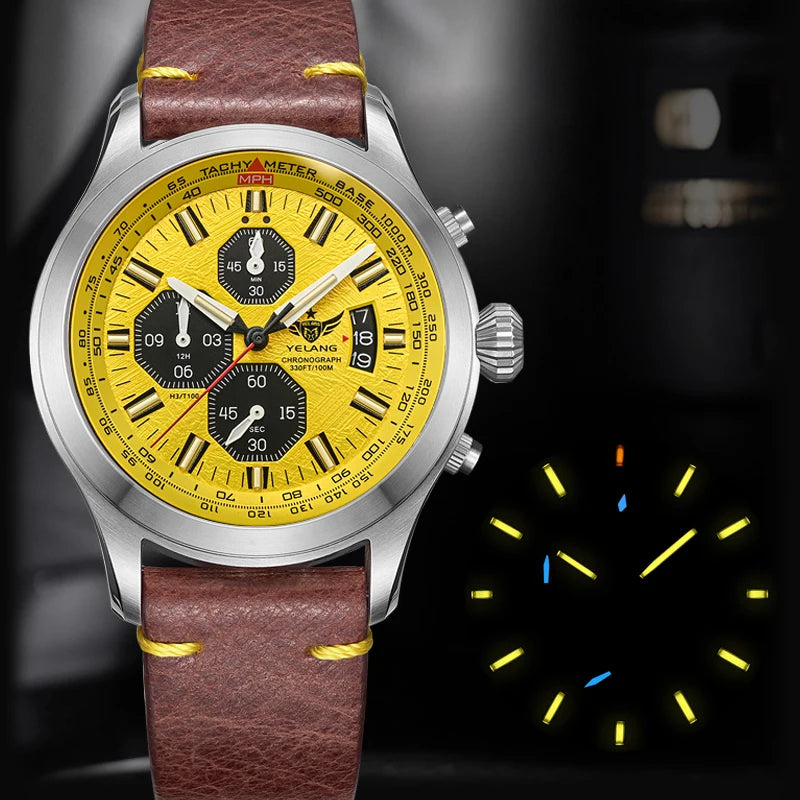 Zegarek kwarcowy męski YELANG V1029S 42mm, mechanizm Japan OS10, luminescencja T100, wodoodporność 100M, sportowy styl militarny, szafir