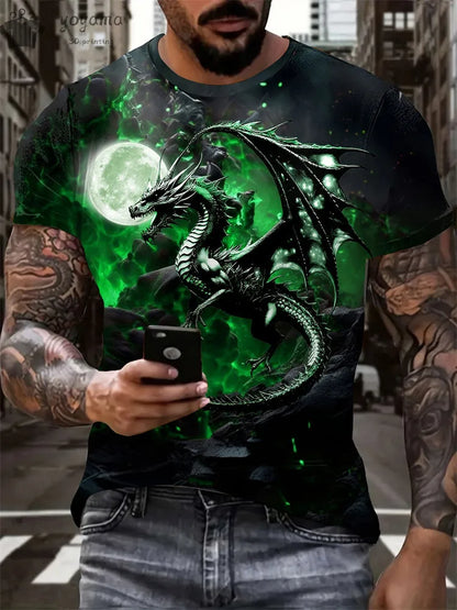 Animal Dragon 3D Print Sport Quick-dry Breathable Men TShirt Outdoor Street Harajuku Run Fitness Short Sleeve Clothes Top Summer