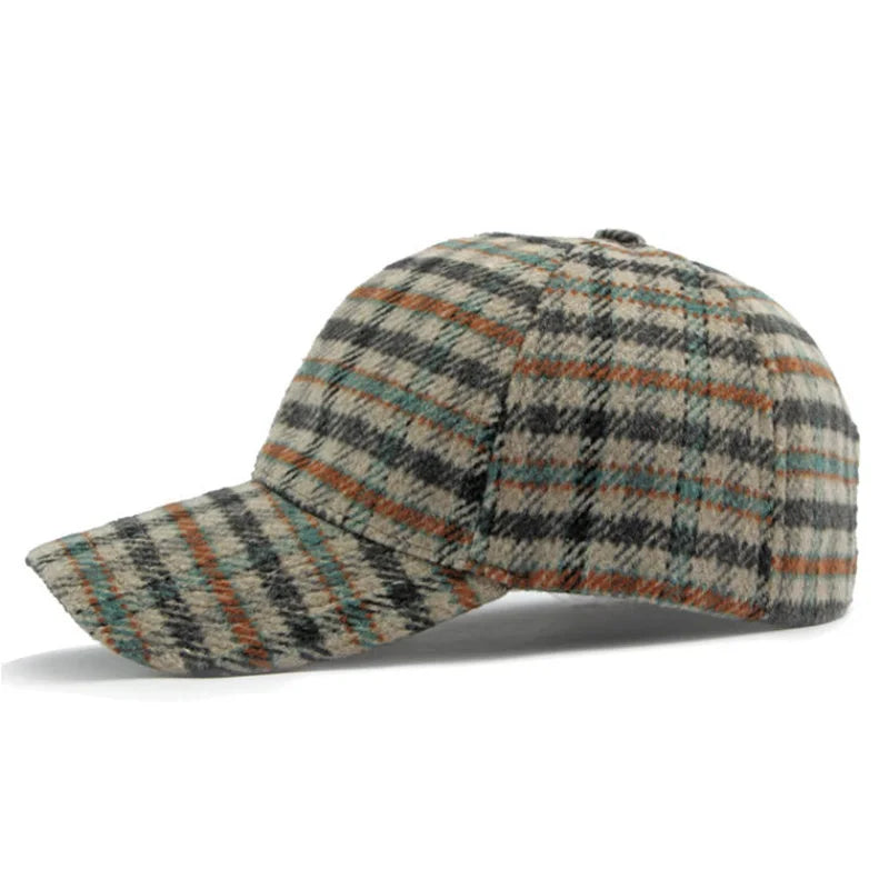 Elegant Plaid Fleece Baseball Cap Thick Warm Casual British Retro Style Two-Tone Design Perfect for Everyday & Holiday Outfits