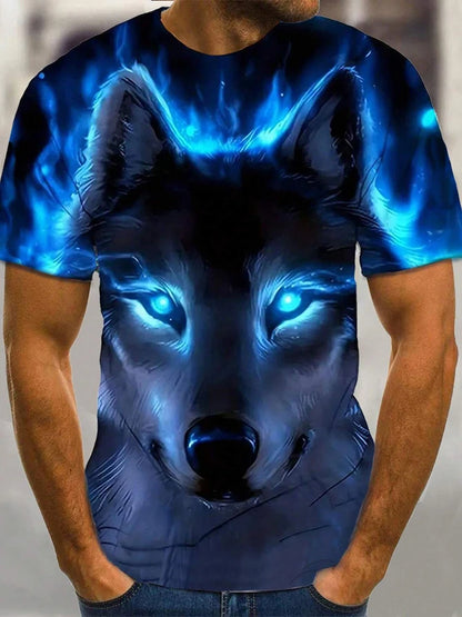 Different Pupil Wolf Print Men's T-shirt Men's Daily Casual T-shirt Urban Street Fashion Short-sleeved Summer Outdoor Sports Tee