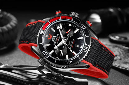 PAULAREIS P Relógio mecânico automático de luxo para homem com corda automática, bracelete em borracha, impermeável, luminoso, com data, relógio de moda masculino