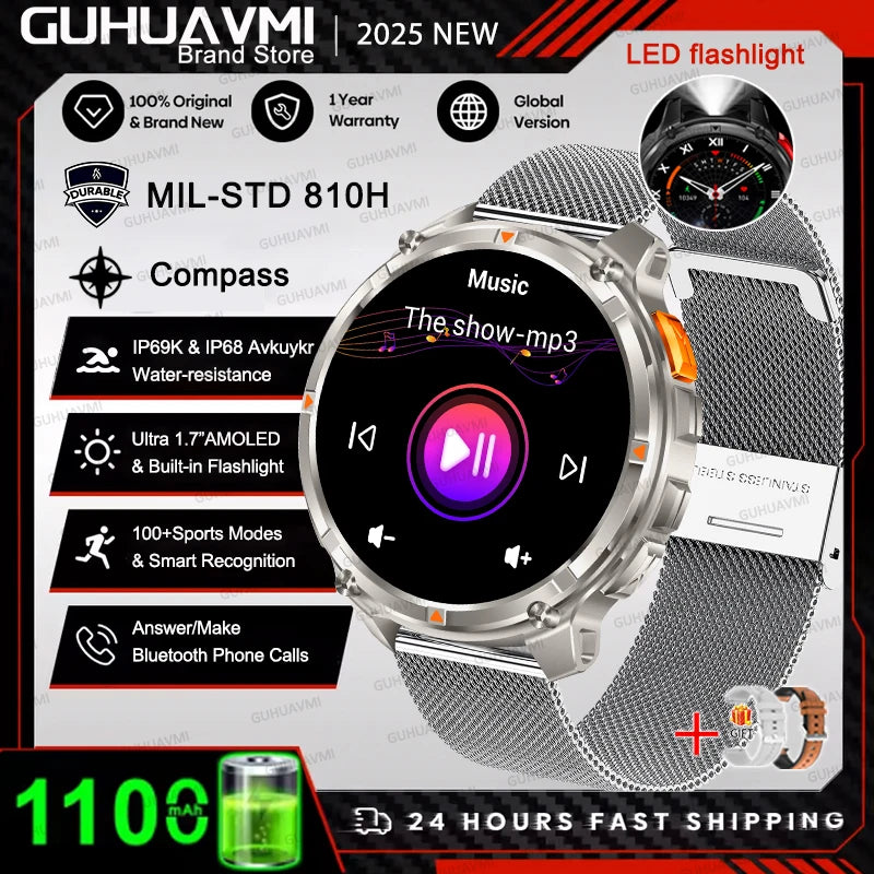 2026 T-Rex 3 Style Smartwatch for Men  1100mAh Battery, GPS, 10ATM Waterproof, Bluetooth Calling & Sports Tracker