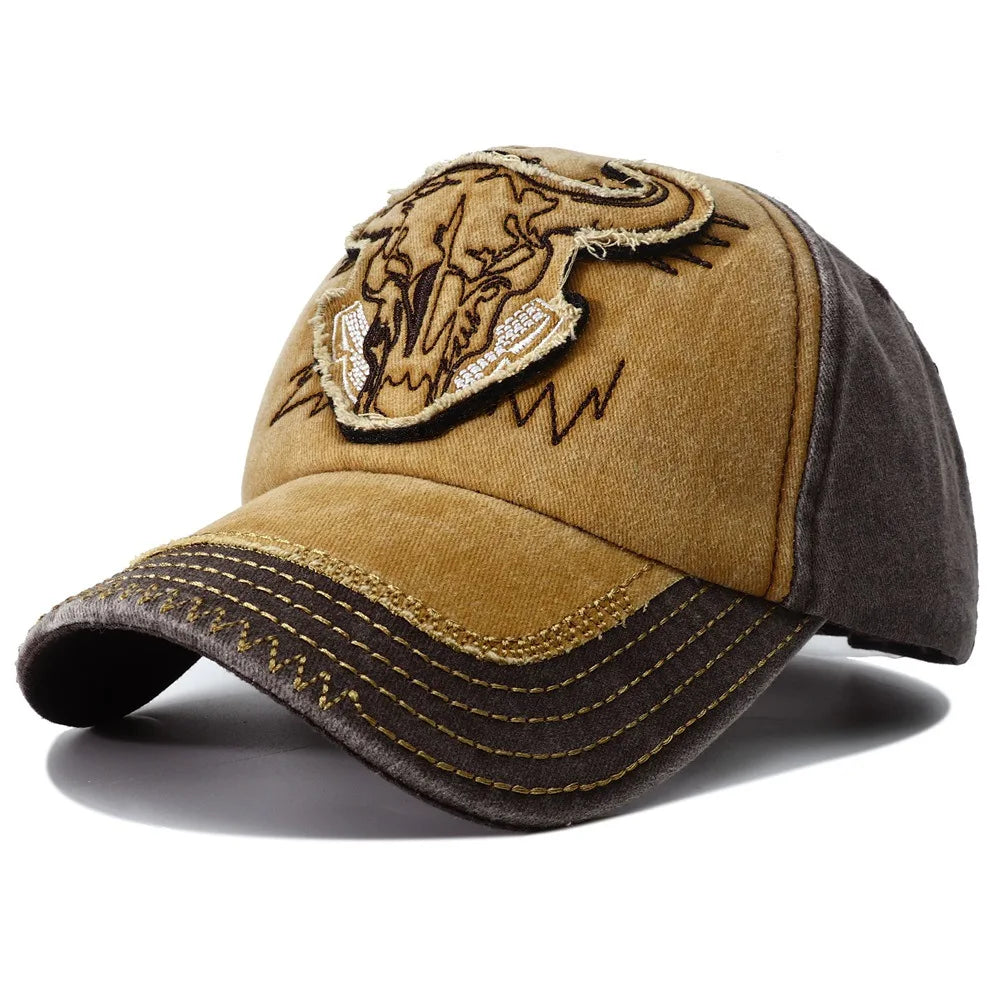 Hip Hop Vintage vypraná džínsová bejzbalová čiapka Casquette Homme s výšivkou býčej hlavy Y2k Snapback Dad Hats pre ženy a mužov