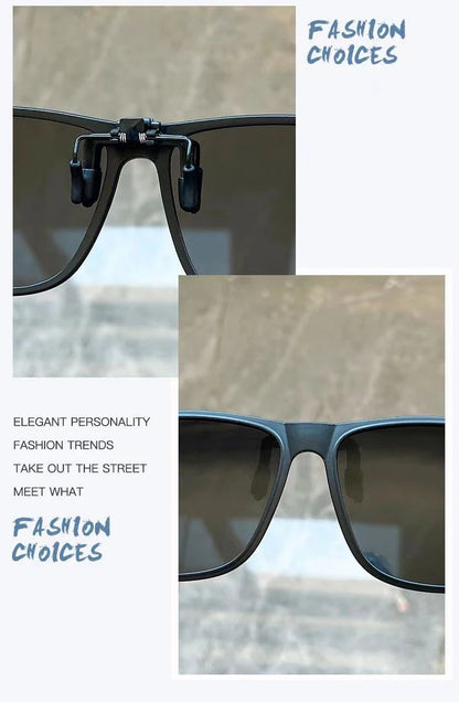 BOYSEEN Polarized Flip Clip Sunglasses Driving Dark UV400 Photochromic Anti Glare Lens Sun Glasses Car Driver Vintage Square