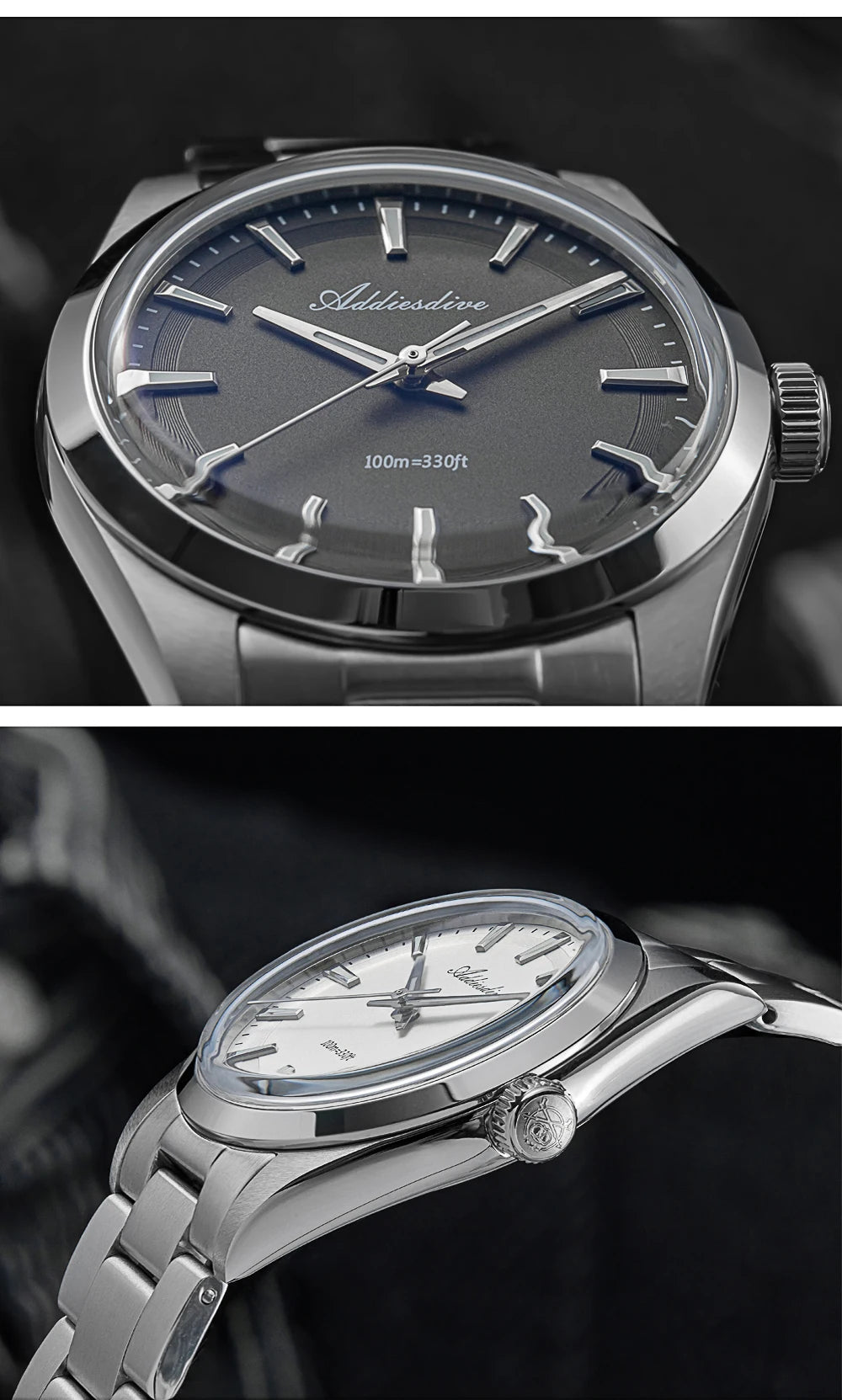 Orologio da uomo ADDIESDIVE in acciaio, stile di lusso, dotato di vetro bombato, movimento al quarzo e rivestimento luminescente blu BGW9; impermeabile fino a 100 ATM, display analogico – Modello AD2066