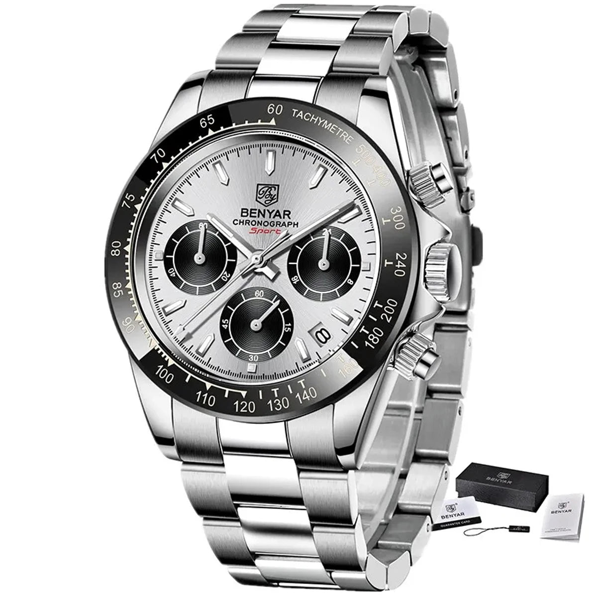 „BENYAR“ vyriški laikrodžiai – prabangus chronografas, sportinis modelis, atsparus vandeniui, pagamintas iš nerūdijančio plieno, su kvarciniu mechanizmu