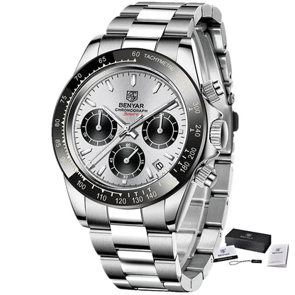 „BENYAR“ vyriški laikrodžiai – prabangus chronografas, sportinis modelis, atsparus vandeniui, pagamintas iš nerūdijančio plieno, su kvarciniu mechanizmu