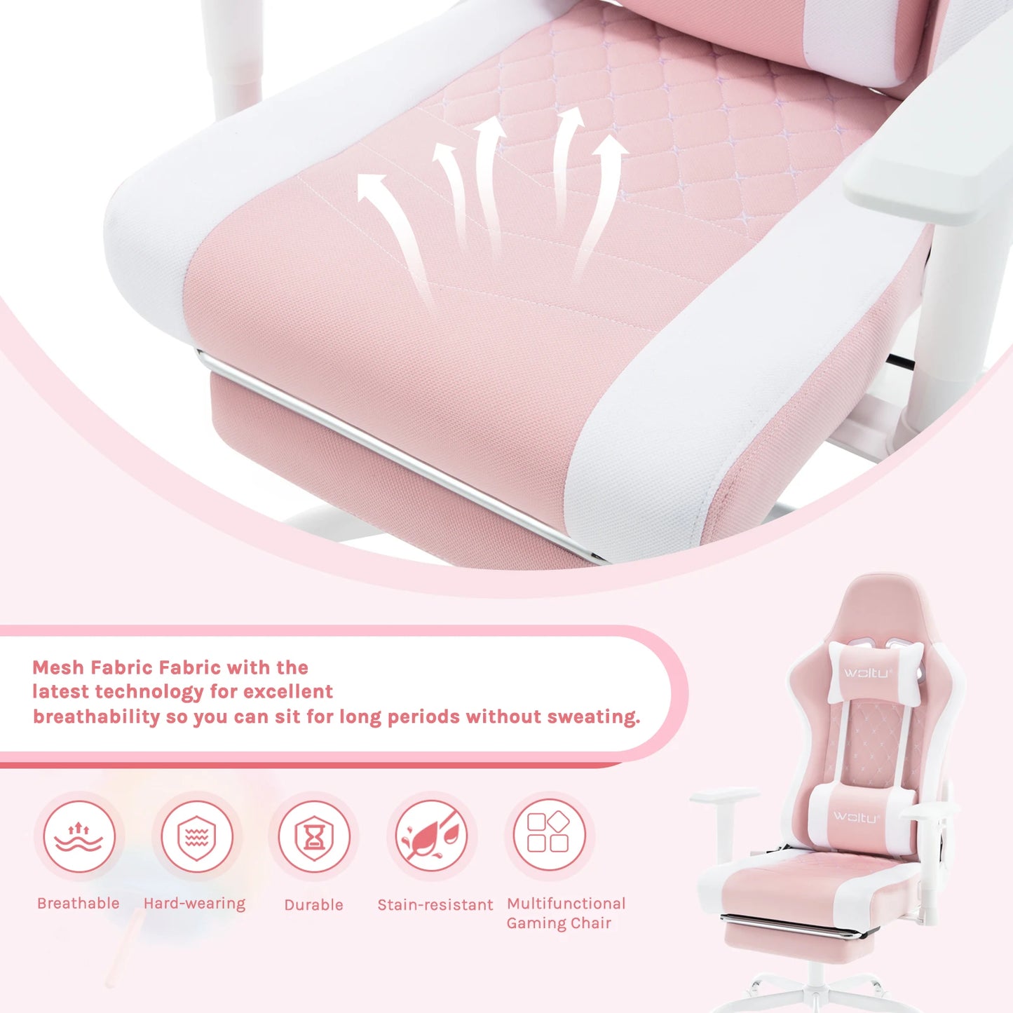 WOLTU Massage Gaming Chair Ergonomic Adjustable Height Office Armchair with Headrest Footrest Swivel Chair Mesh Computer Chair