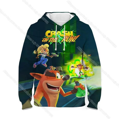 Dětské mikiny s kapucí Crash Bandicoot On the Run – jarní kolekce pro chlapce a dívky, mikiny s motivy z kreslených seriálů a anime, dětské svršky, kabáty a pulovry pro batolata
