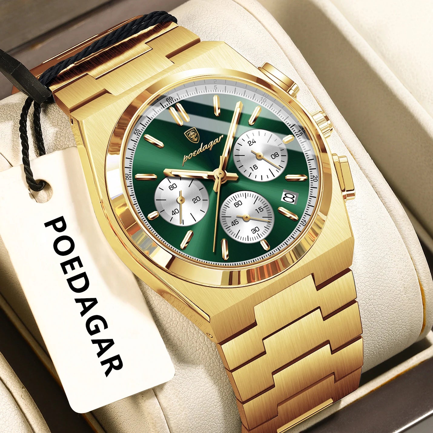 POEDAGAR Fashion Men's Wristwatch Chronograph Date Stainless Steel Quartz Man Clock Waterproof Luminous Business Watches For Men
