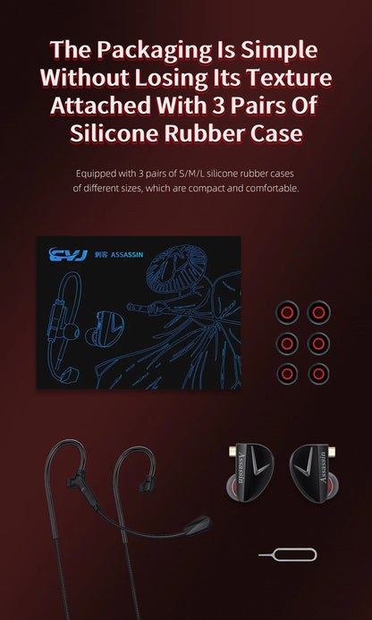 CVJ Assassin Earphones 1BA+1DD+1Vibration Switch Adjustable Gaming E-sports In-Ear 3.5mm&Type-C Hifi Headphones
