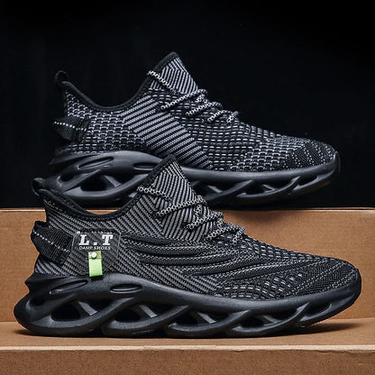 YRZL løbesko til mænd, sorte joggingsko, casual sneakers til udendørs brug, åndbart mesh, let stødabsorbering, sorte tennissko til kvinder