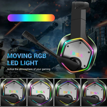 USB Gaming Headset for PC/PS4/PS5 7.1 Surround Sound Computer Wired Headphones with Noise Cancelling Microphone RGB Light Gamer