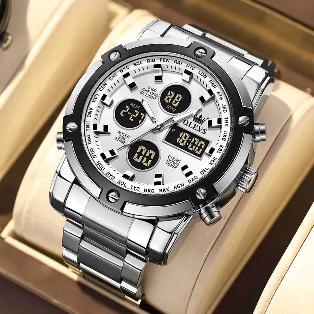 OLEVS Men's Watches Original Multifunctional Wlectronic Watch for Man Waterproof Luminous Alarm Clock Fashion Dress