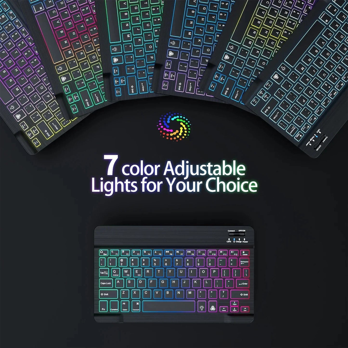 Mini-RGB-Tastatur mit Hintergrundbeleuchtung, 10 Zoll, Bluetooth, kabellose Maus, wiederaufladbar, für Spanisch, Russisch, Hebräisch, Koreanisch, Französisch, Arabisch, Portugal
