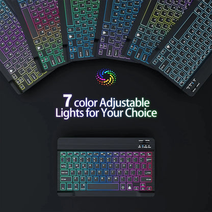 Mini-RGB-Tastatur mit Hintergrundbeleuchtung, 10 Zoll, Bluetooth, kabellose Maus, wiederaufladbar, für Spanisch, Russisch, Hebräisch, Koreanisch, Französisch, Arabisch, Portugal