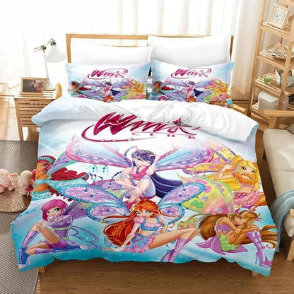 Anime W-Winx Clubs Duvet Cover Pillowcase Bedding Set Adult Boys Girls Bedroom Decoration Children Gift Single Double Large Size