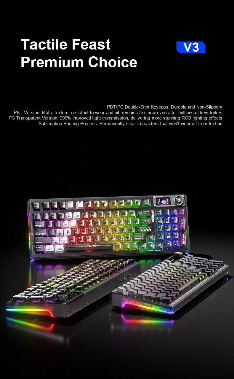 AULA F98Pro V3 Mechanical Keyboard 3-mode Wireless Bluetooth Hot-swap E-sports Customized Transparent Keycaps RGB Game Keyboards