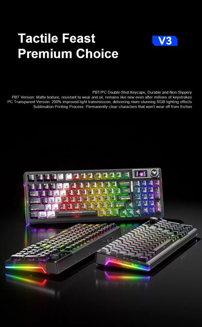 AULA F98Pro V3 Mechanical Keyboard 3-mode Wireless Bluetooth Hot-swap E-sports Customized Transparent Keycaps RGB Game Keyboards