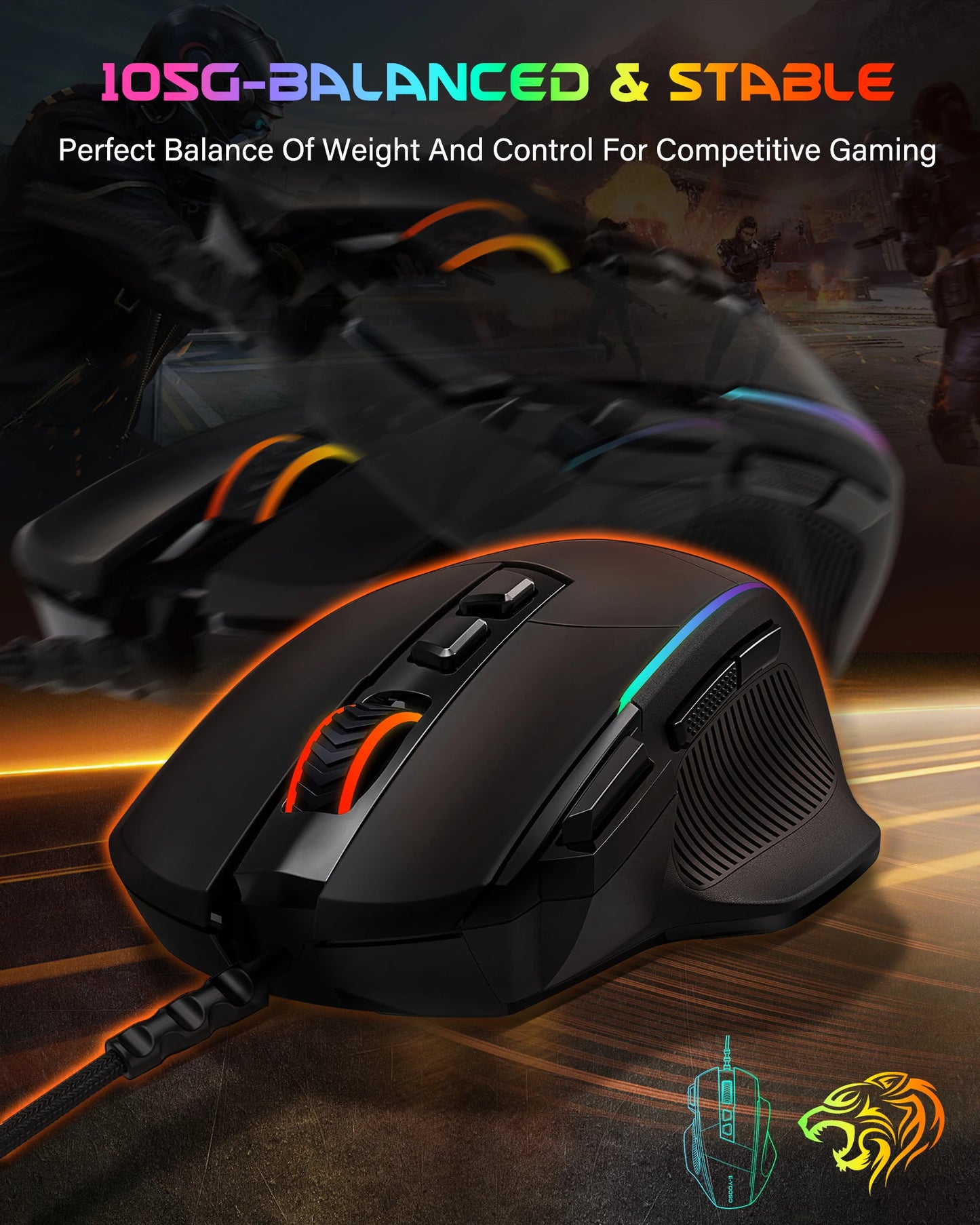 E-YOOSO X49 žični gaming miš, podesivih 12400 DPI, RGB pozadinsko osvjetljenje, 8 programabilnih tipki, ergonomski gamerski miš za PC i prijenosno računalo