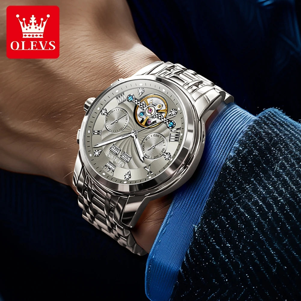 OLEVS 7088 Men Watch Luxury Brand Waterproof Skeleton Automatic Watch HD Fashion Business Men Mechanical Watch Reloj Hombre