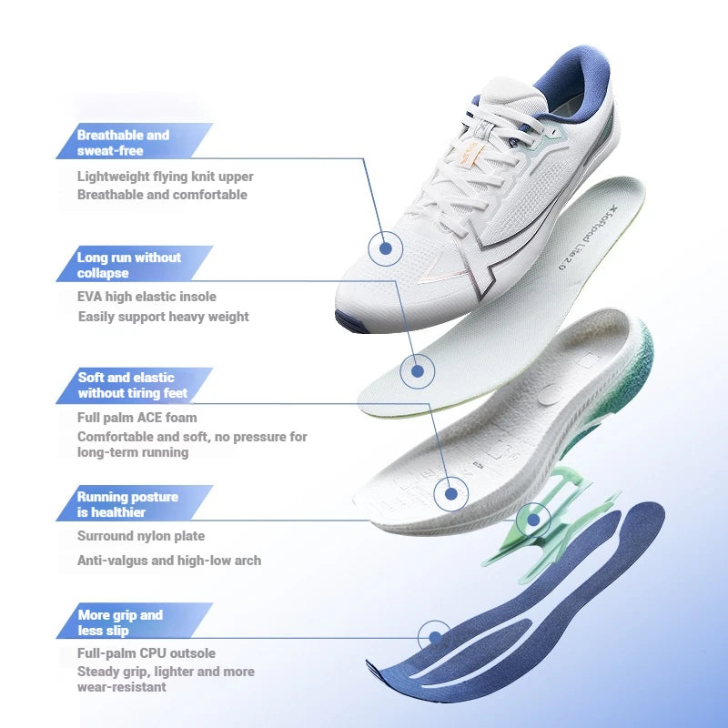 Sapatilhas de Corrida Xtep 2000km Plus 2025 Nova Primavera, Leves, Antiderrapantes e Resistentes ao Desgaste, para Treino e Jogging Masculino 875319110001