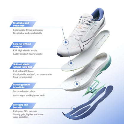 Sapatilhas de Corrida Xtep 2000km Plus 2025 Nova Primavera, Leves, Antiderrapantes e Resistentes ao Desgaste, para Treino e Jogging Masculino 875319110001