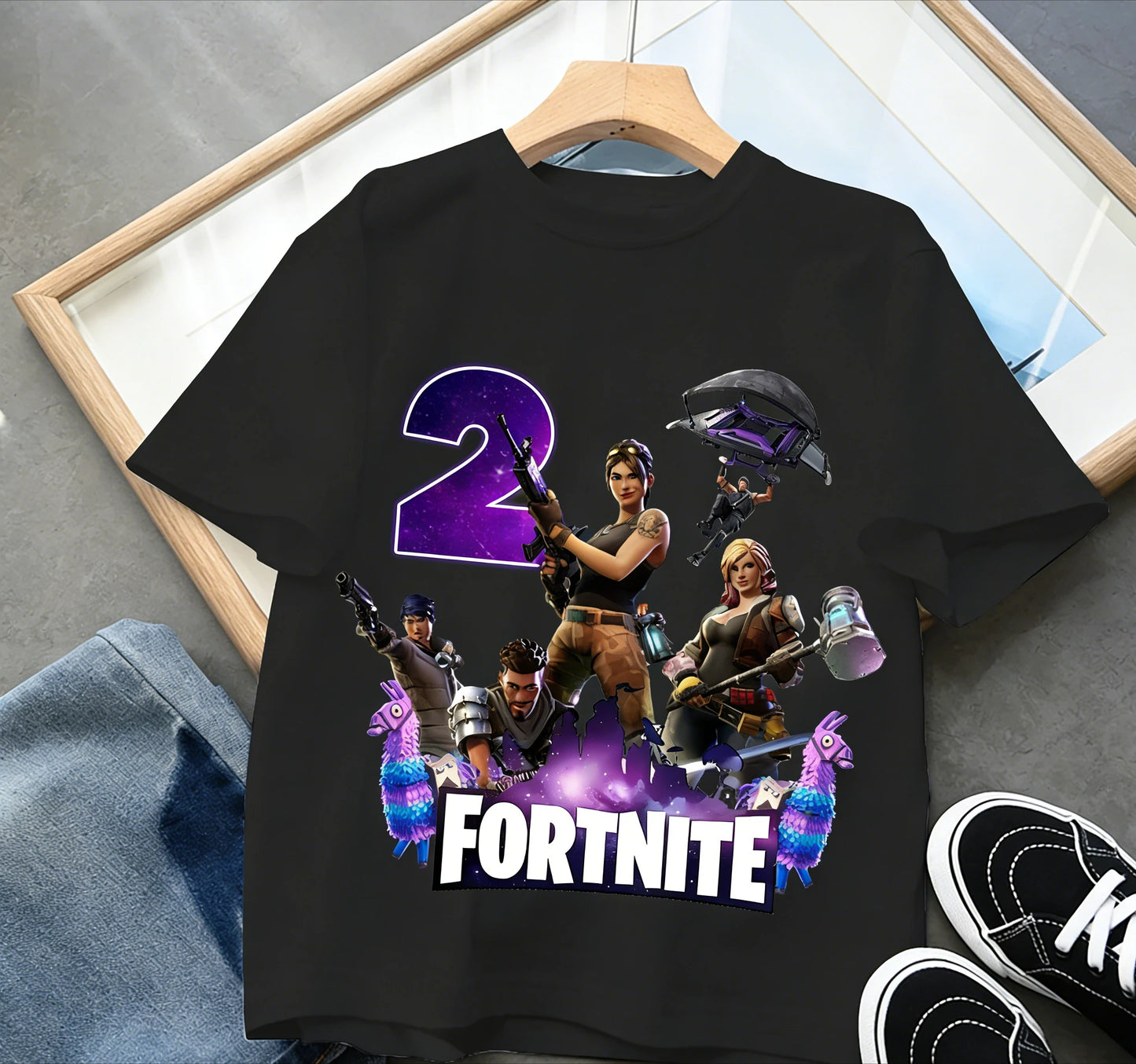 Dziecięca koszulka urodzinowa Fortnites z numerem dla dziewczynek i chłopców, letnia bawełniana koszulka dla niemowląt, imprezowy top z krótkim rękawem, prezent dla malucha