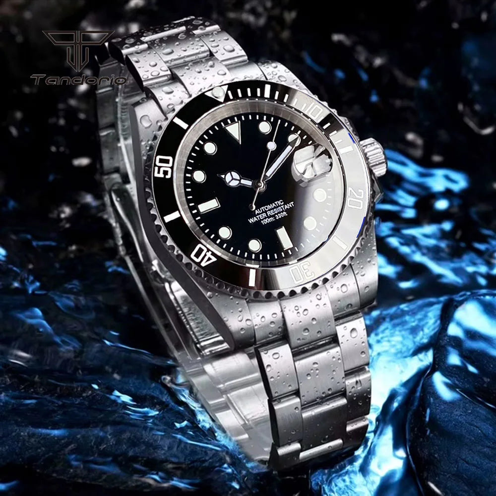 Tandorio 40mm Men's Automatic Watch Date Mechanical Miyota8215/PT5000 Movt Sapphire Business Waterproof Wristwatch Screw Crown