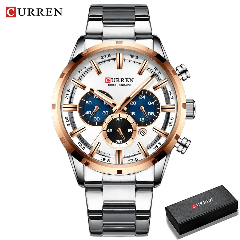 CURREN Top Brand Luxury Military Leather Wrist Watch Casual Sport Watches for Men Blue Man Clock Fashion Chronograph Wristwatch