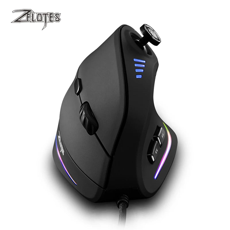 ZELOTES C-18 vertikali pelė, 11 mygtukų optinė pelė, RGB, programuojami vairasvirtės tipo valdikliai, lazerinė žaidimų pelė PC kompiuterių žaidėjams