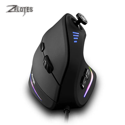 ZELOTES C-18 vertikali pelė, 11 mygtukų optinė pelė, RGB, programuojami vairasvirtės tipo valdikliai, lazerinė žaidimų pelė PC kompiuterių žaidėjams